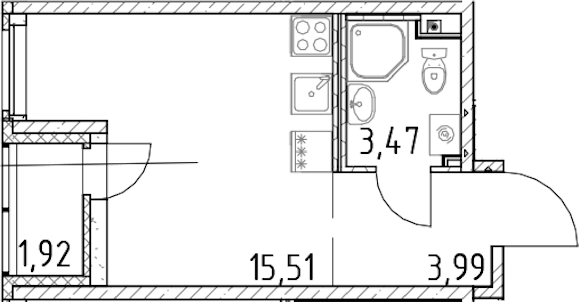 Квартира студия 22.97 м², 12/17 эт., ЖК «Город Первых»